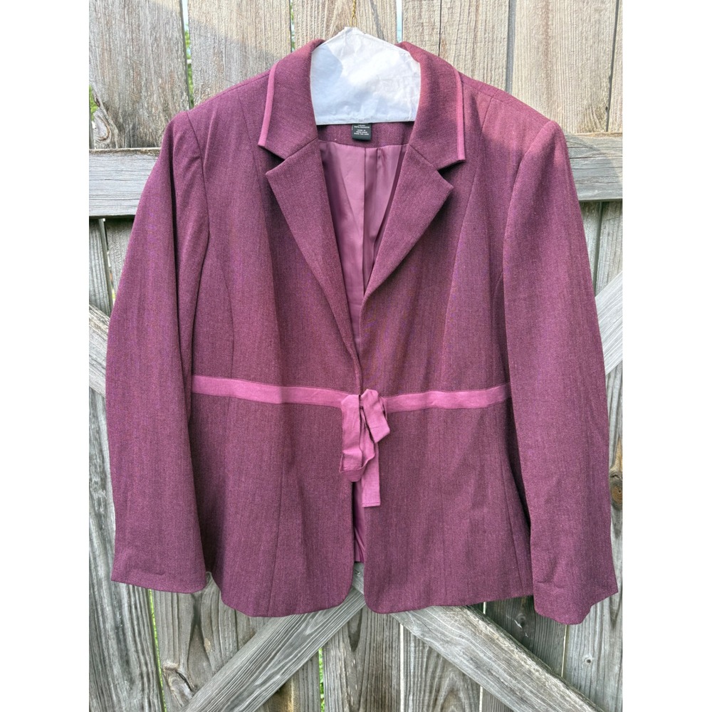 Lane Bryant Women 22 Blazer Burgundy Plum Ribbon Tie Waist Textured Lined Jacket
